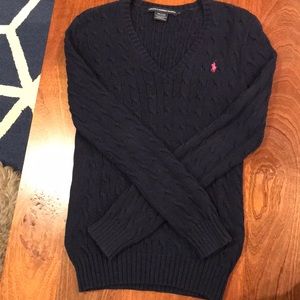 Navy cable know sweater
